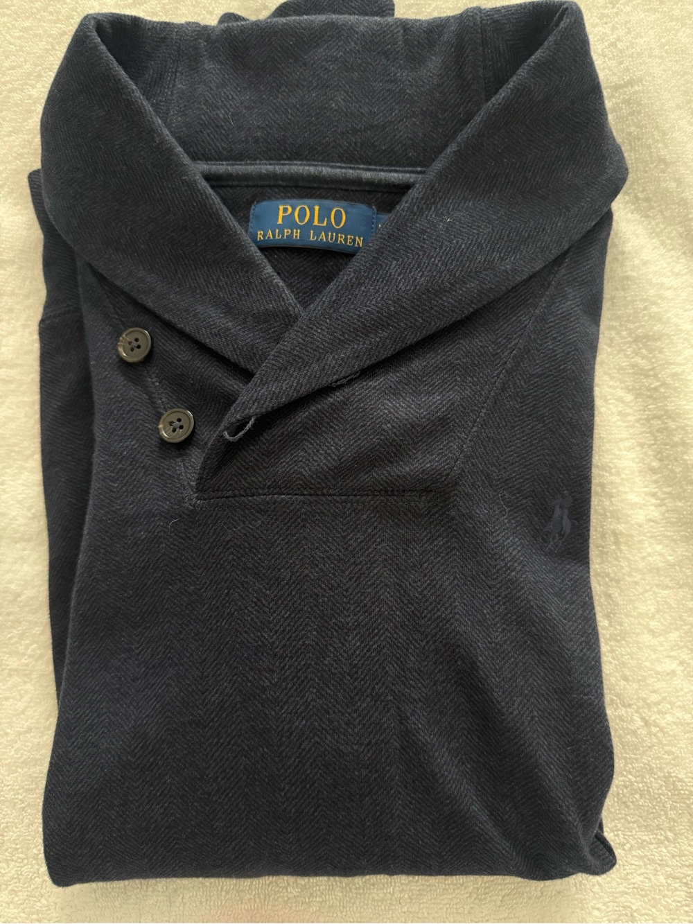 Ralph Lauren Navy Shawl-Collar Polo Sweater